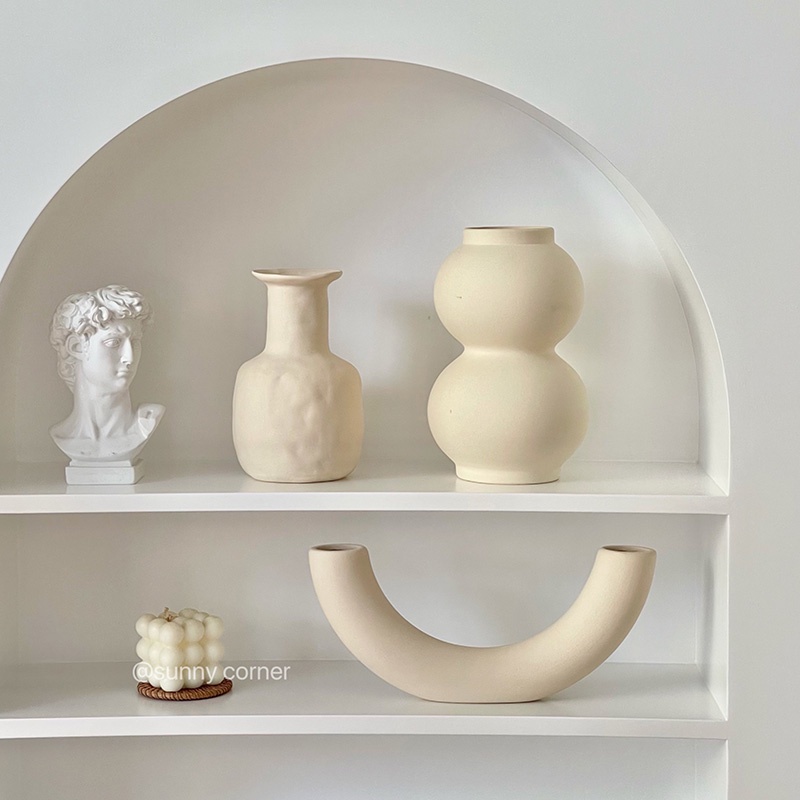 Bình hoa gốm Minimalist phong cách tối giản, Bình gốm trắng trang trí phong cách Hàn Quốc