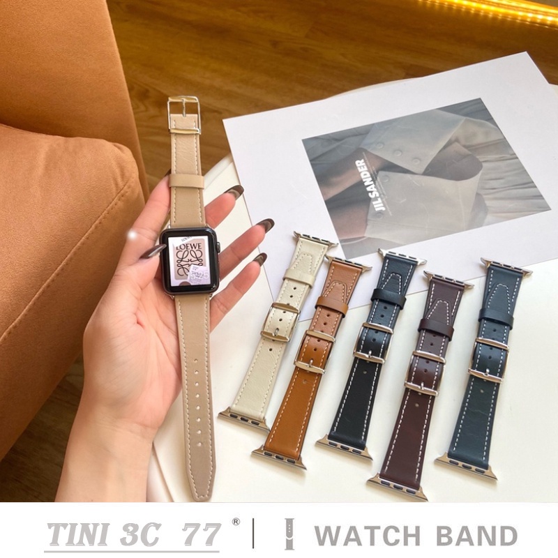 Dây Đeo Bằng Da Thật Có Khóa Vuông Cho Đồng Hồ Thông Minh Apple Watch Series 7 SE 6 5 4 3 2 38mm 40mm 41mm 42mm 44mm 45mm