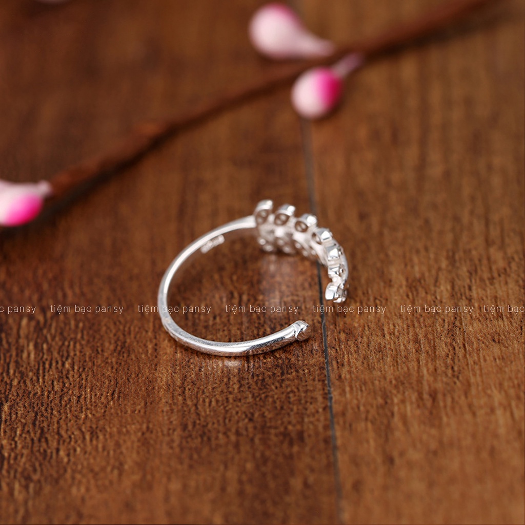Nhẫn bạc nữ PANSY hình chiếc lá oliu đính đá, nhẫn bạc 925 thiết kế hở freesize