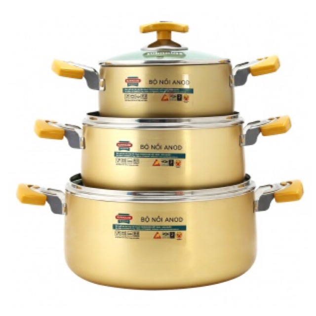 Bộ 3 nồi Anod Sunhouse SH8834 Siêu Bền Đẹp 18cm-22cm-26cm