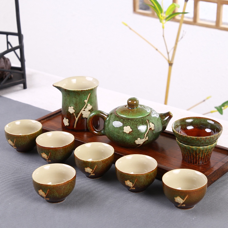 Bộ ấm trà gốm sứ tráng men cao cấp gồm 1 ấm pha trà + bộ chén lọc trà + 6 chén Kèm hộp quà tặng