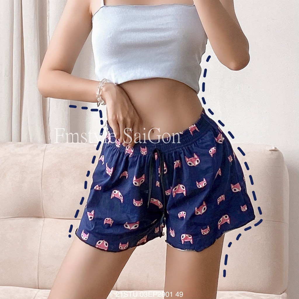 Quần ngủ đùi nữ cotton VM Shop quần mặc nhà lưng thun họa tiết 22STU03T372201 QSU00013 | BigBuy360 - bigbuy360.vn