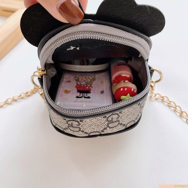 Túi đeo chéo mini họa tiết hoạt hình phối dây xích thời trang dễ thương cho bé gái