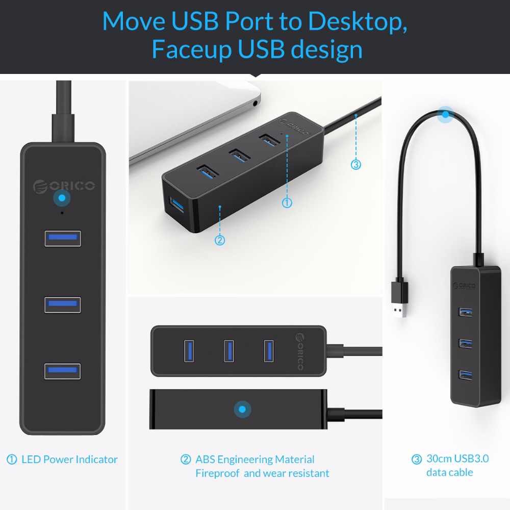 Bộ chia 4 cổng USB 3.0 HUB Orico W5PH4-U3