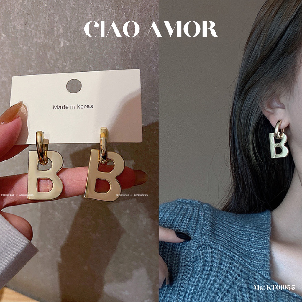 Khuyên tai nữ, Bông tai cá tính chữ B sang chảnh Trang sức Ciao Amor - KT0155