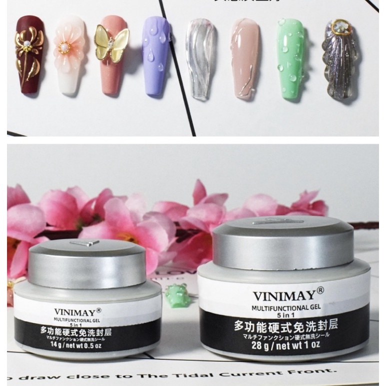 Gel đắp móng vinimay 5in1 đa năng không nóng, vẽ nổi tráng gương, đính đá