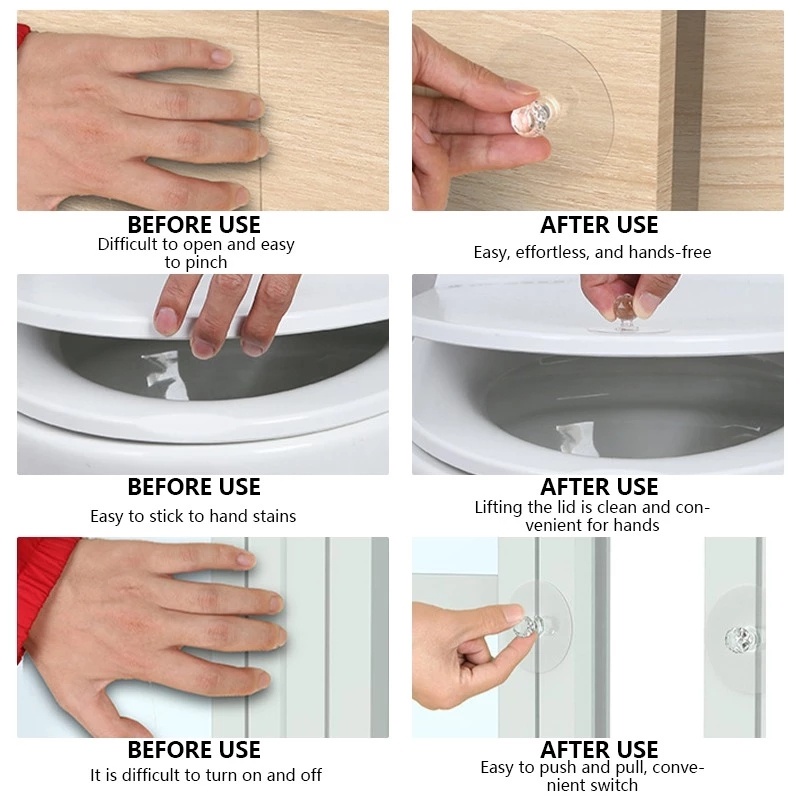Set 2 Tay Nắm Cửa Tủ / Ngăn Kéo Tủ Bằng Acrylic Trong Suốt Hình Viên Kim Cương Tự Dính Không Đục Lỗ