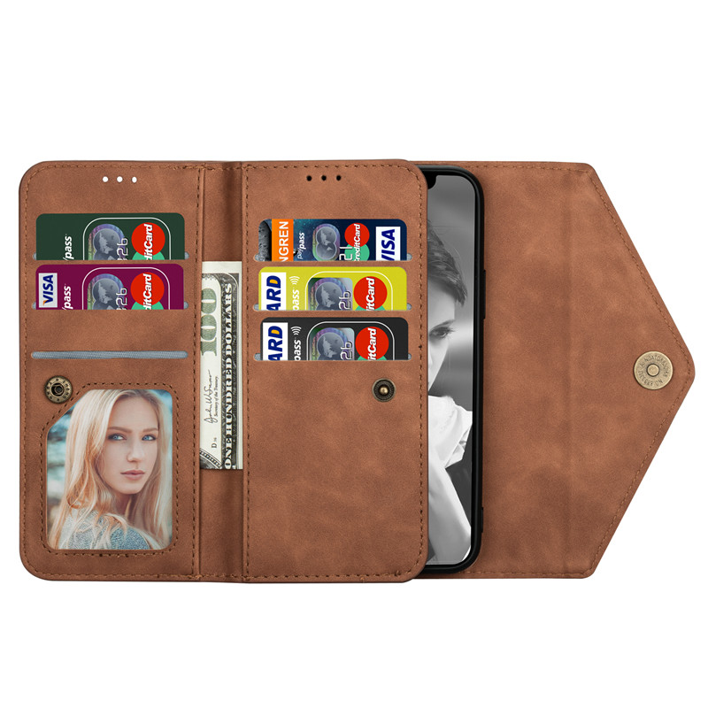 IPhone XR XS Max I8 I7I6 I5 SE Plus Leather Case Pretty Fashion Classic Kick Stand Flip Bracket Card Wallet Nine Card Slot Zipper Soft Cover Casing Cover Casing Protective Shell Bin Full Protection Phone Case