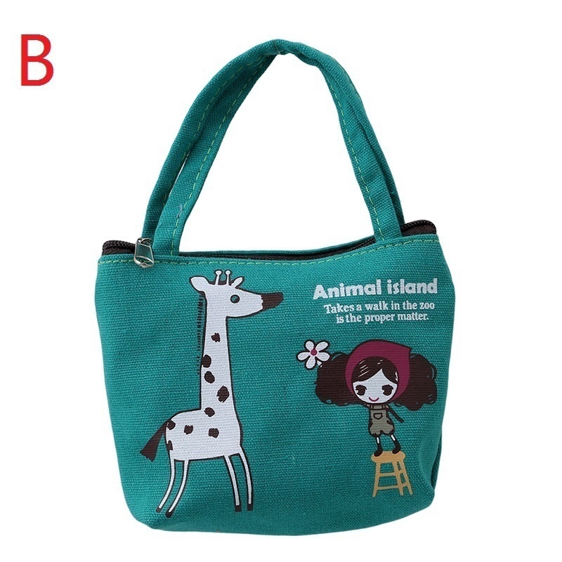 Túi xách có khóa kéo in họa tiết hoạt hình dễ thương tiện dụng