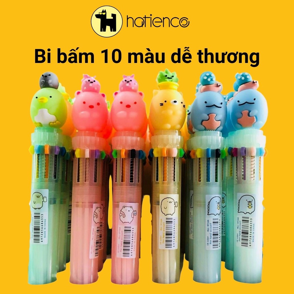 Bút bi bấm 10 màu unicorn, sakura, khủng long, molang, thỏ dễ thương