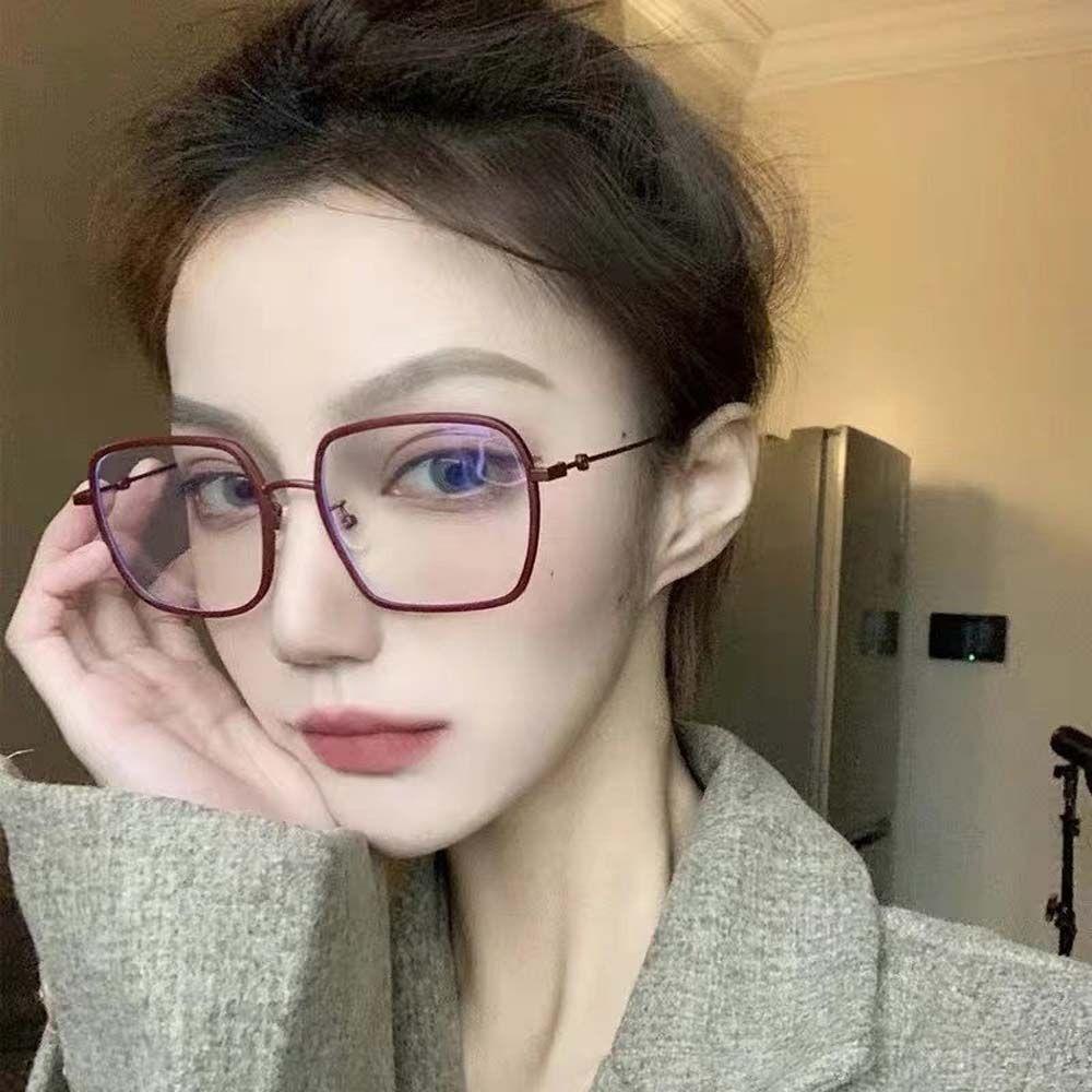 Mắt Kính Gọng Vuông Lớn Màu Trơn Phong Cách Vintage Dành Cho Nam Nữ
