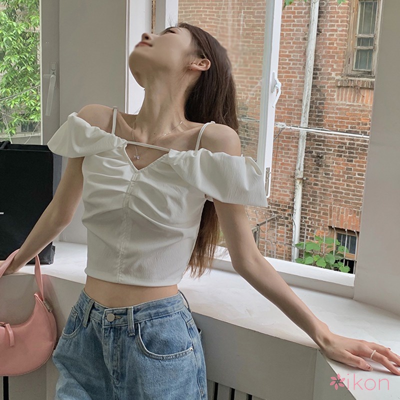 Áo Croptop Tay Ngắn Màu Sắc Đơn Giản Cho Nữ