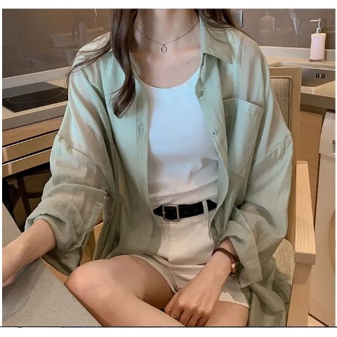 ÁO SƠ MI MÀU XANH MINT KHOAC NGOAI CÁ TÍNH | BigBuy360 - bigbuy360.vn