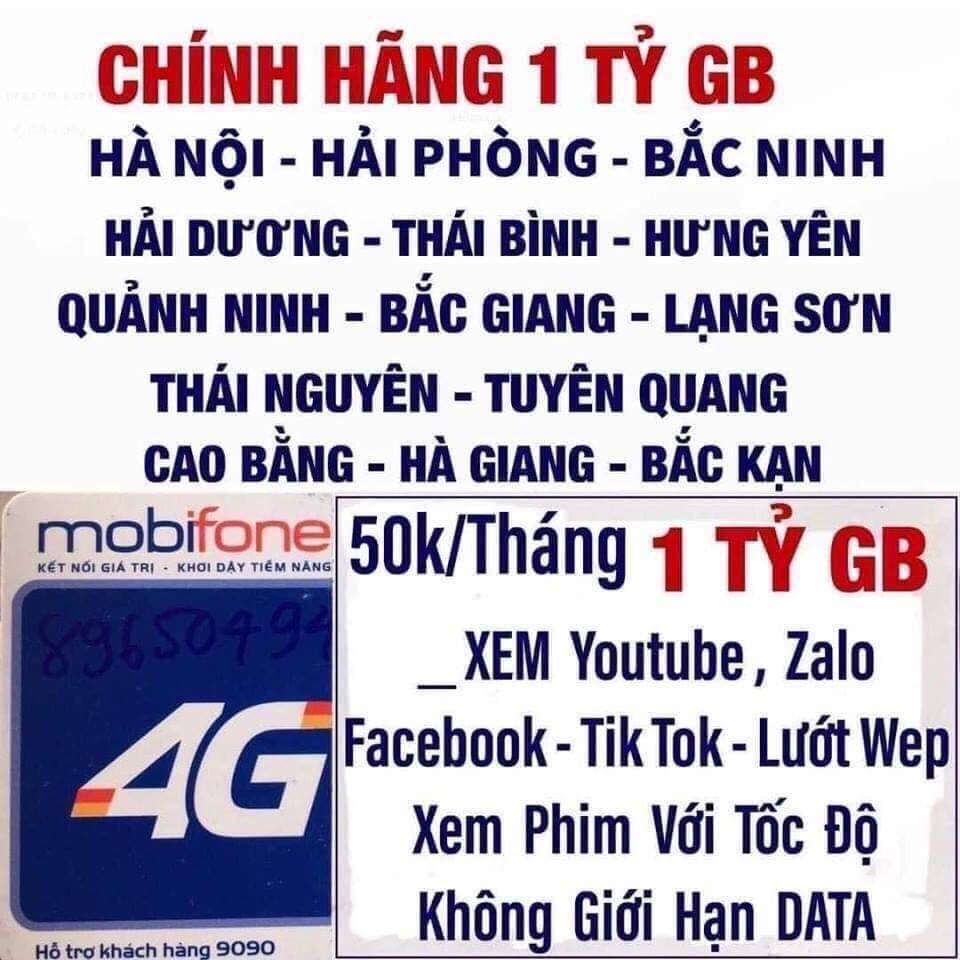 Sim mạng Mobiphone 1 tỷ GB Data / 1 tháng - VMT