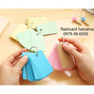Bộ thẻ học 80 thẻ flashcard trắng 5 màu học ngoại ngữ bo góc đục lỗ kèm khoen bìa