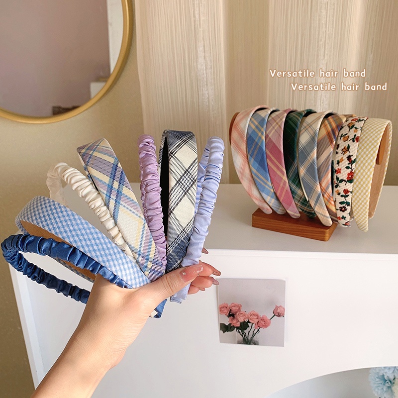 Băng Đô Bản Rộng Họa Tiết Sọc Caro Màu Kẹo Phong Cách Hàn Quốc Thời Trang