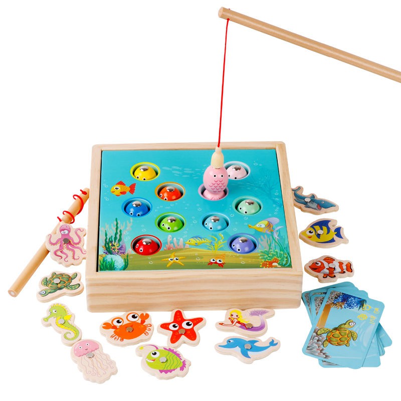 Câu đố giáo dục sớm Montessori 1-2-3 cho trẻ một tuổi -bộ đồ chơi cá bé gái vàng Bộ từ tính