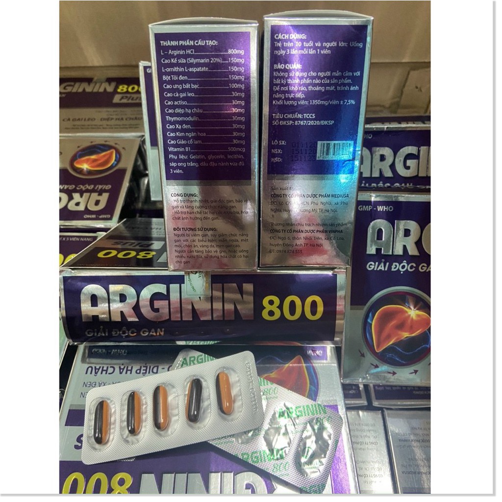 Arginin 800 bổ gan, mát gan, giải độc, hạ men gan, tăng cường chức năng gan