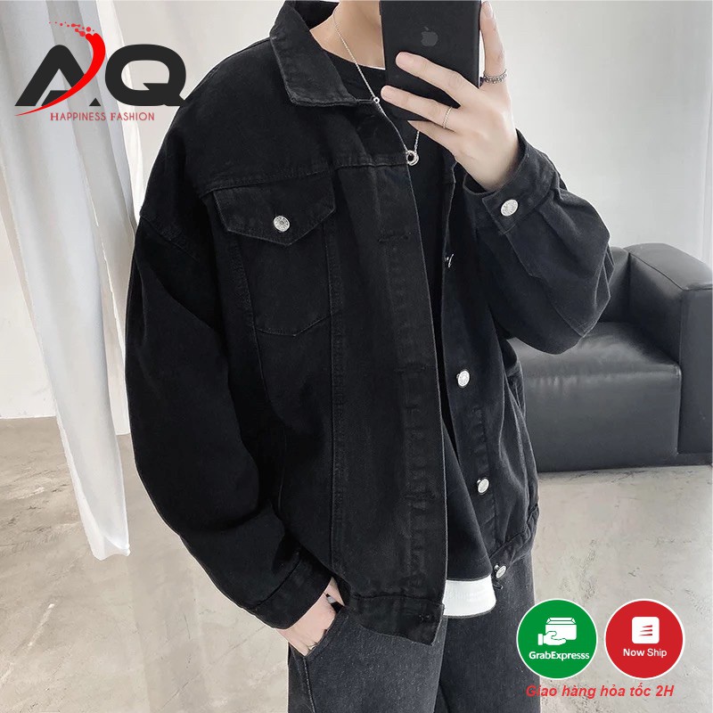 Áo Khoác Jean Nam Nữ ❤️ Áo Khoác Bò Đen chống nắng BASIC trơn chuẩn SHOP unisex- AQ STORE