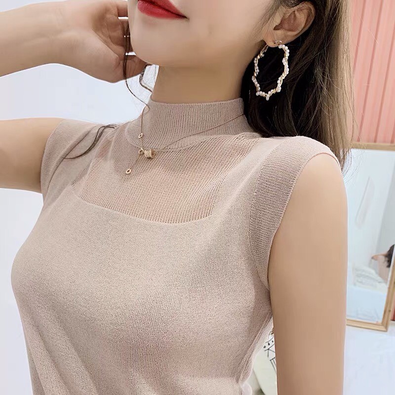 ÁO thun dệt kim tay ngắn, áo len nữ, áo len mặc trong vết