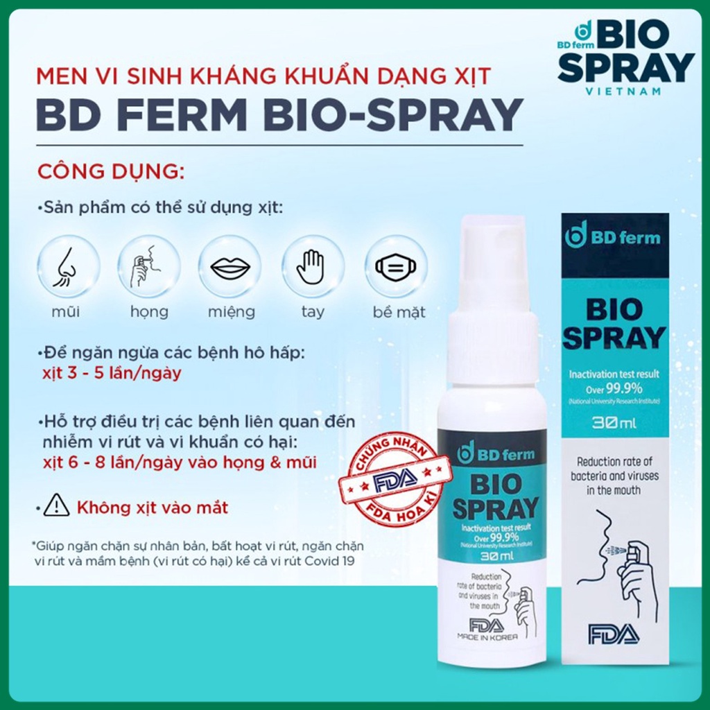 Xịt Họng Kháng Khuẩn Men Vi sinh BD FERM BIO SPRAY 30ml [YEA Shop]