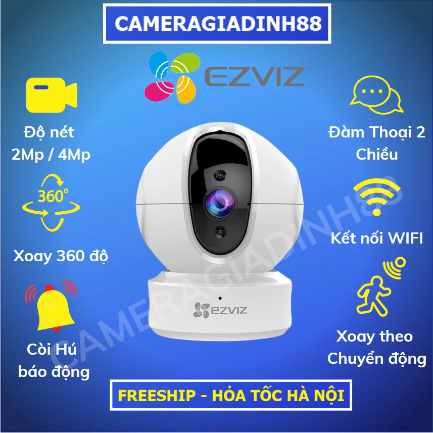Camera Wifi Trong Nhà Ezviz TY C6N 2K 1080P 2MP 4MP Độ nét cao, Xoay 360 [Hỗ Trợ Cổng Lan] BẢO HÀNH 24TH