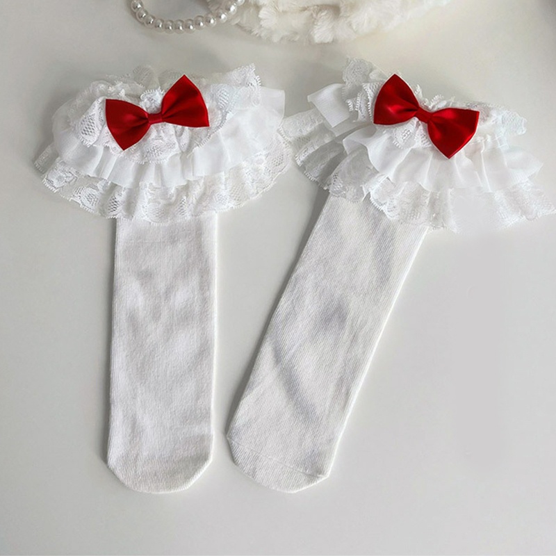 Vớ Dài Qua Gối Nhiều Lớp Phối Ren Đính Nơ Phong Cách Lolita Dành Cho Bé Gái