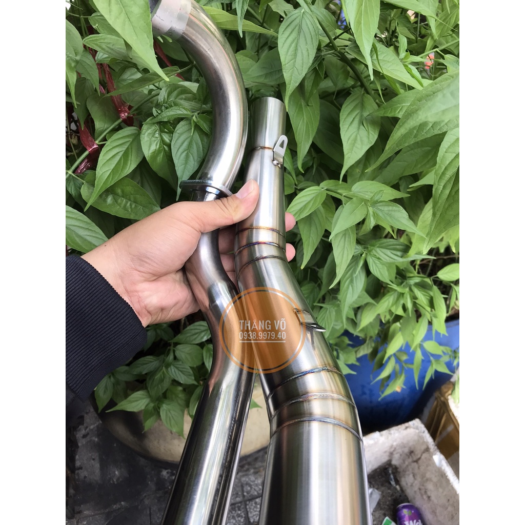 Cổ 2 khúc Ex 150 Winner, Cổ pô Ex 150 Winner Satria Raider Inox 201 2 khúc mối hàn Titanium