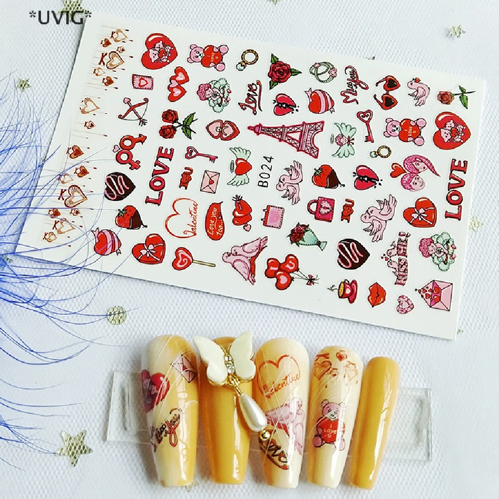 [[UVIG]] Day Stickers for Nails Colorful Heart Love Heart Lips Bowknot Slider Manicure [Hot Sell]