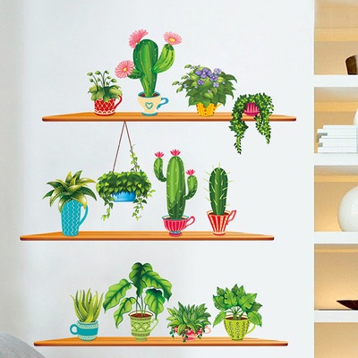 Decan dán tường, decan trang trí phòng hình chậu cây XH9309