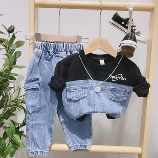 Set bò jean phối da cá cho bé trai