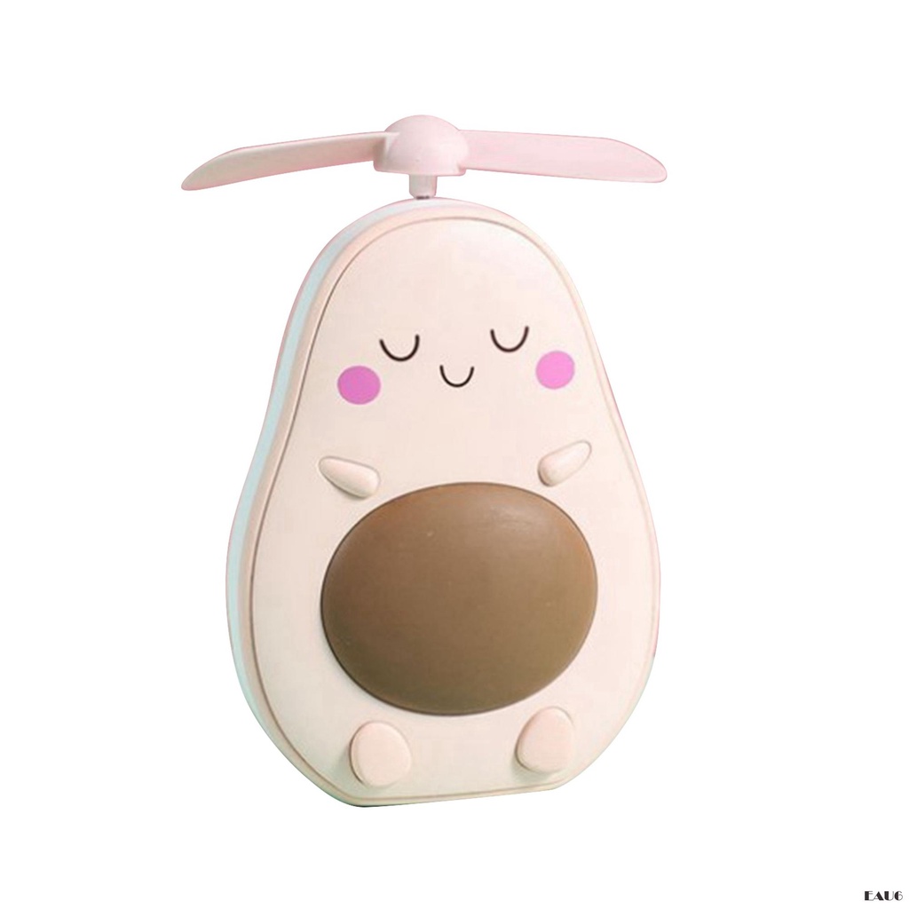 Quạt mini hình trái bơ , trái đào dễ thương có đèn LED đa năng E6