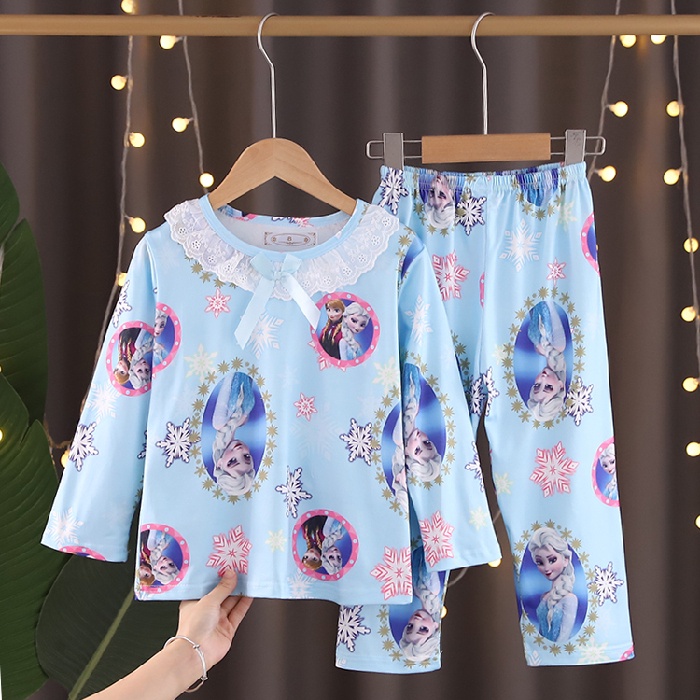 Bộ Đồ Ngủ Tay Dài In Họa Tiết Hoạt Hình Phong Cách Hàn Quốc Thời Trang Cho Bé Gái