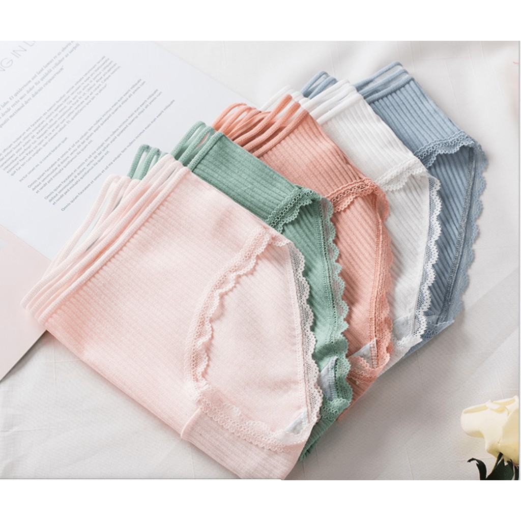 Quần lót nữ cotton cạp sọc kháng khuẩn thun lạnh dễ thương sexxy gợi cảm, Viền Ren Tăm MS01