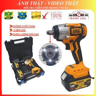 Máy siết bulong dewalt 118V Không chổi than 3 Đèn Led - Siết bulong cao cấpTặng Kèm đầu chuyển vít và khẩu 22mm