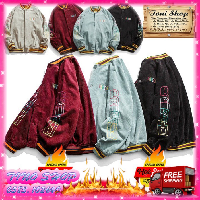 ÁO KHOÁC KAKI NHUNG GÂN Thêu EOHFFU (M2840 - Kèm Ảnh Thật) (Tino Shop)