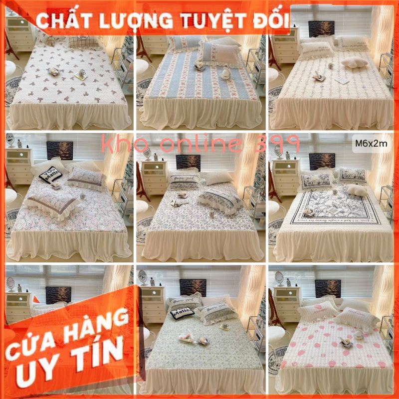 💥 set ga trải giường, vỏ gối nỉ nhung bèo ren trắng kích thước 1m6, 1m8, 2mx2m2, chăn ga gối nệm