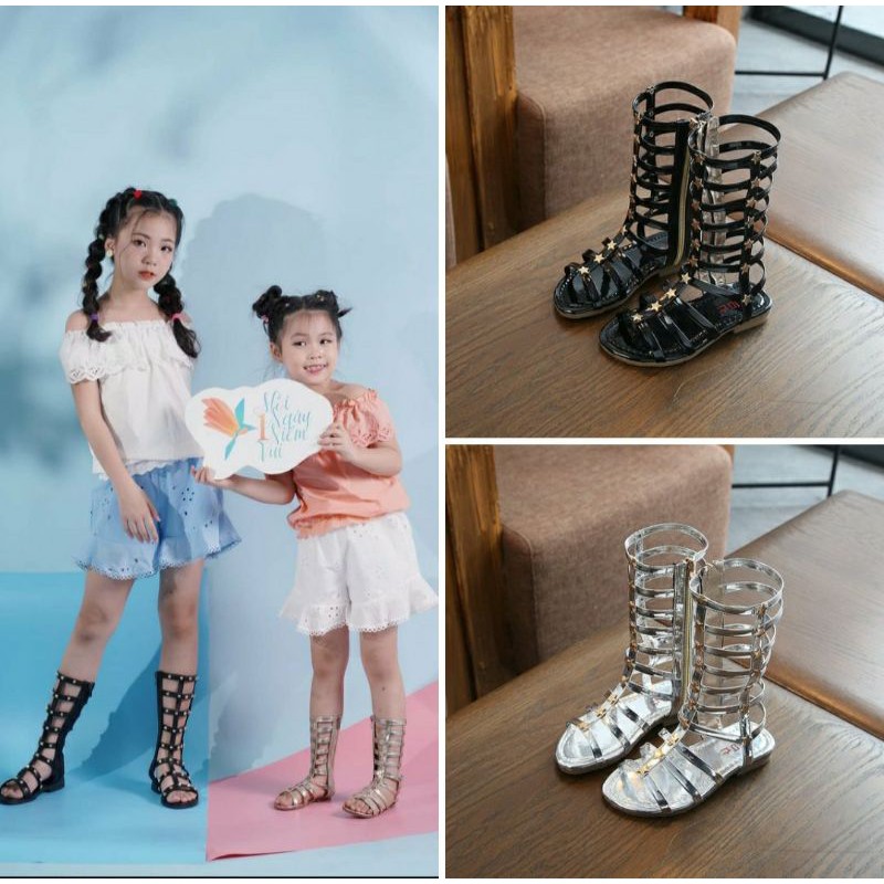 Dép sandal bé gái chiến binh quai cao quấn chân hàng sẵn