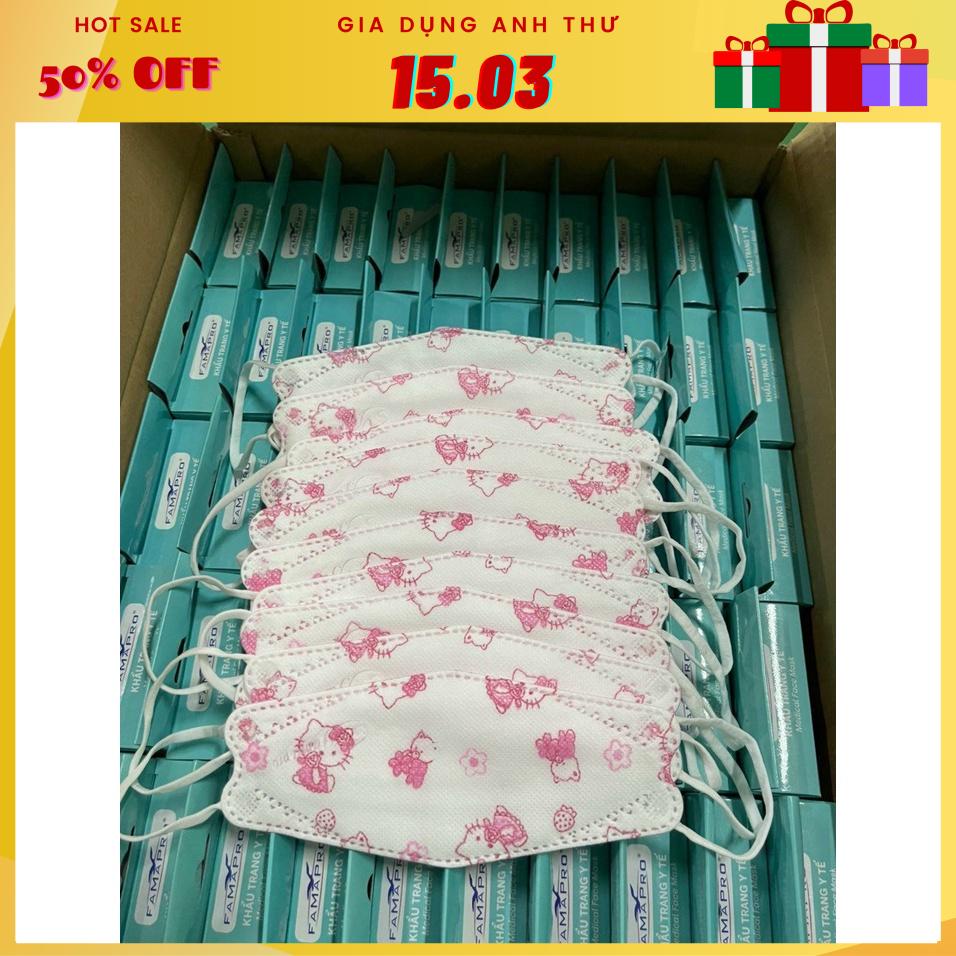 Một thùng 500 cái khẩu trang y tế 4D cao cấp trẻ em 3 lớp kháng khuẩn Famapro (Nam Anh)