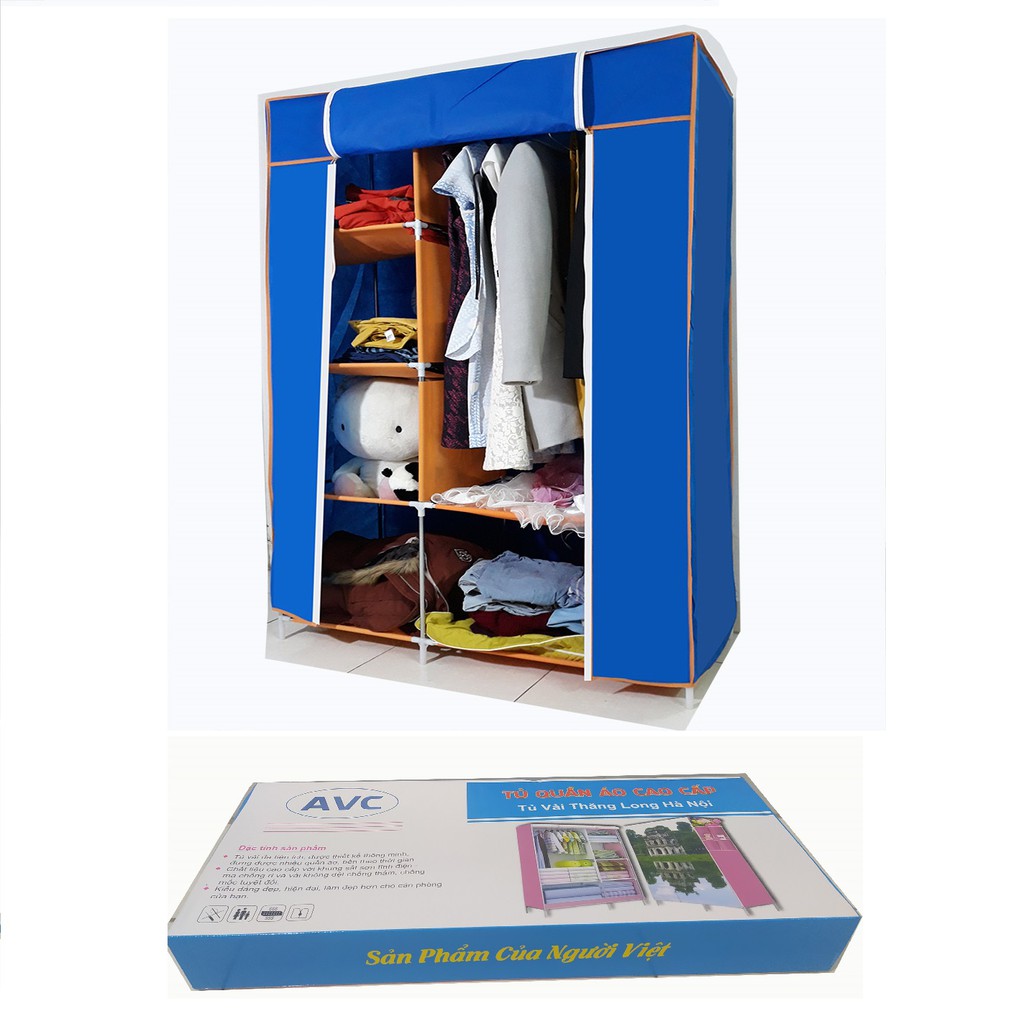 Tủ vải quần áo 2 buồng 6 ngăn, hàng Việt Nam sản xuất, thương hiệu AVC( Mã H2)