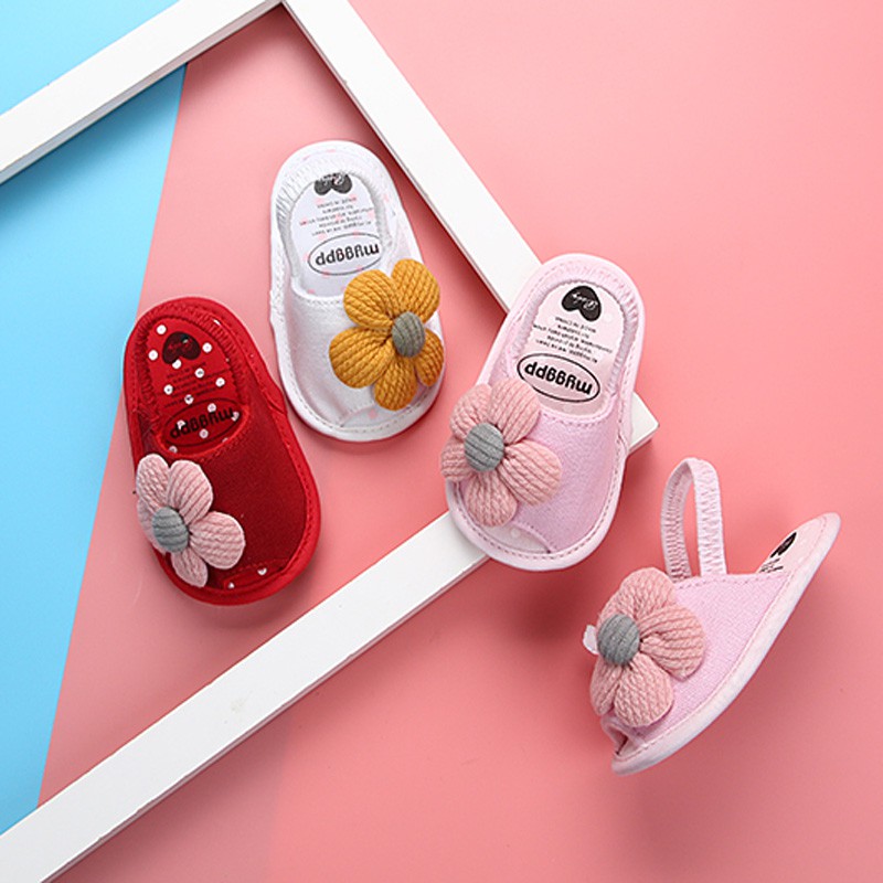 Giày sandal họa tiết hoa chống trượt thoáng khí + băng đô thời trang hè cho bé gái 0-18 tháng