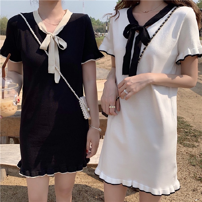 Đầm dệt kim Perty thời trang mùa hè phong cách Hàn Quốc đơn giản ngọt ngào cho nữ