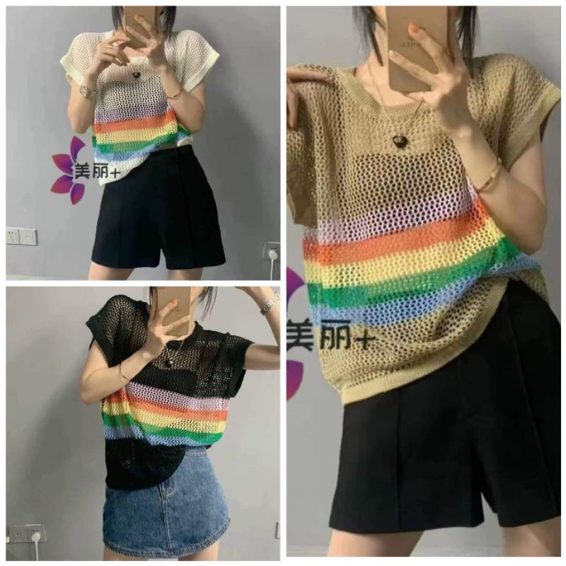 Áo len lưới pha màu hàng QC