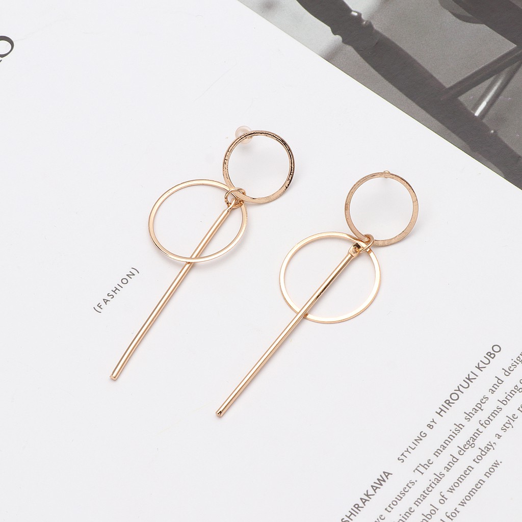 ♠♠Korean Double Circle Dangling Earrings Geometric BTS Drop Earring Female