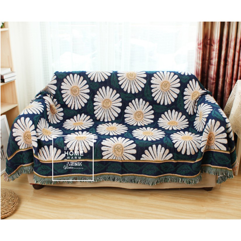 130 x 180 cm Chăn thảm phủ ghế sofa đan len tua rua hoa cúc phong cách Bohemian