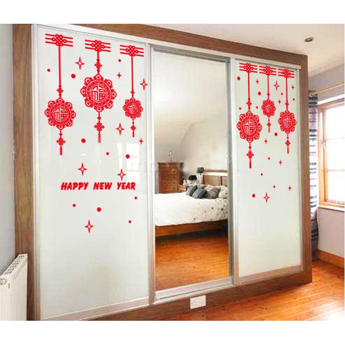 Decal trang trí Tết - Rèm dây kết song hỷ