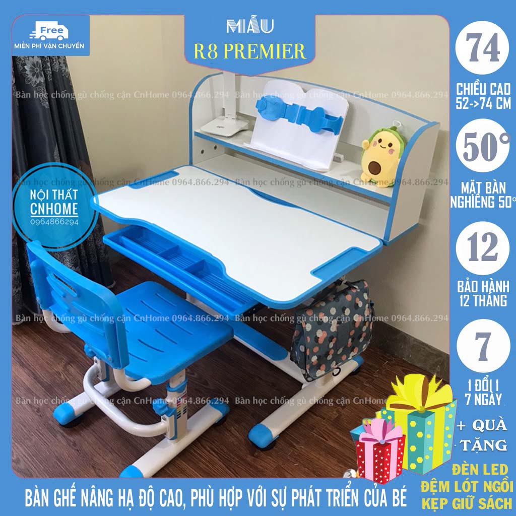 Bàn học cho bé chống gù chống cận thông minh CnHome R8 🎁𝑭𝑹𝑬𝑬𝑺𝑯𝑰𝑷🎁TẶNG ĐÈN HỌC, ĐỆM NGỒI, CHỐNG CẰM VÀ KẸP GIỮ SÁCH | WebRaoVat - webraovat.net.vn