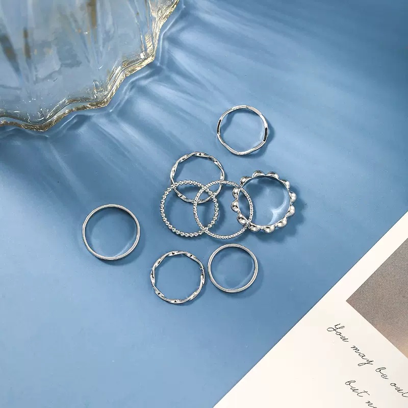 Set 8 nhẫn WE FLOWER đeo ngón tay mạ bạc phong cách Hàn Quốc boho thời trang cao cấp cho nữ