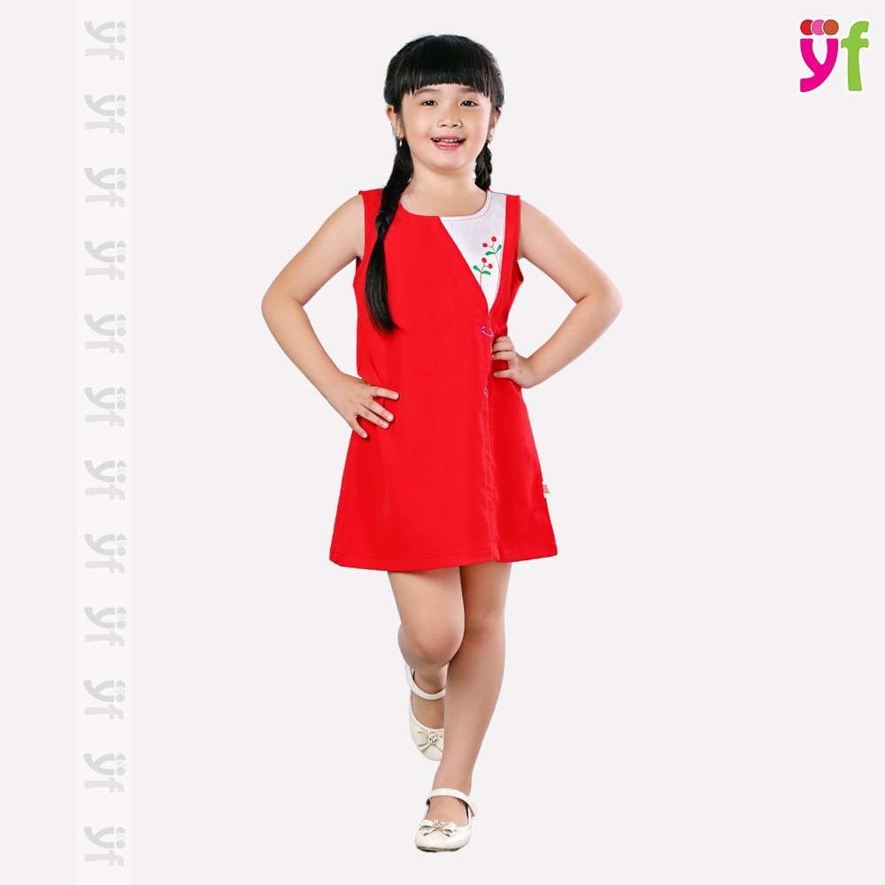 Đầm suông màu đỏ cho bé 10-17KG YF thiết kế vải cát mềm, thoáng mát 7DX053