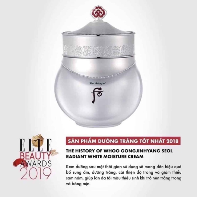 10 Gói Kem Dưỡng Trắng Bổ Sung Ẩm Whoo Radiant White Moisture Cream 1ml